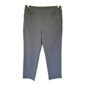 Chicos Slimming Ankle Pants Navy Blue White Chevron Print Women Size M Pull On